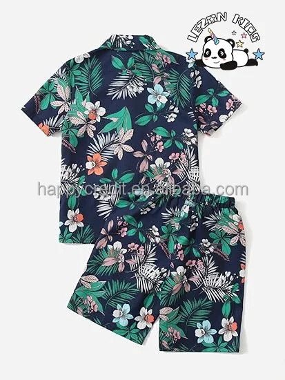 LEZONKIDS - Customizable Hot Sale Summer 2 Piece Striped Letter Graphic Short Sleeve Tee and Shorts Boys Set